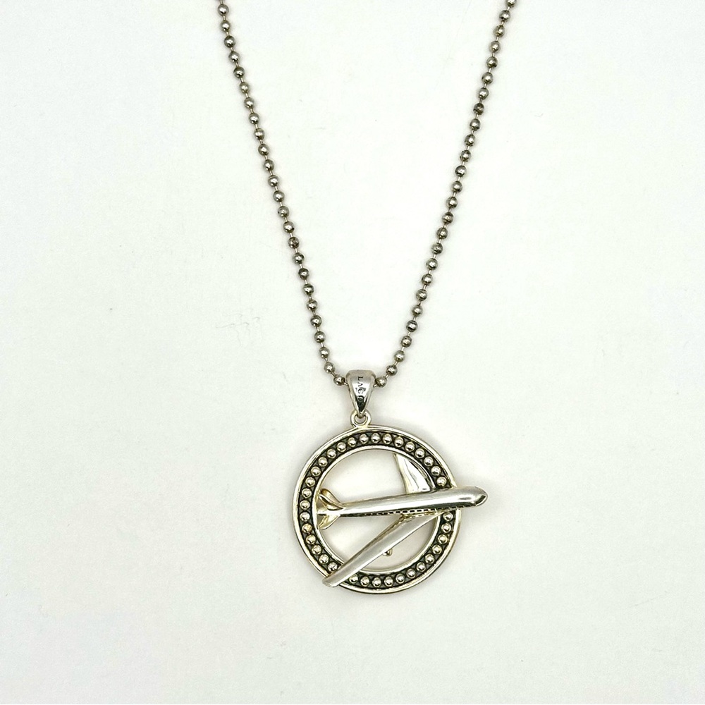Lagos Caviar Sterling Silver 925 Airplane Pendant Necklace RARE - Picture 4 of 10